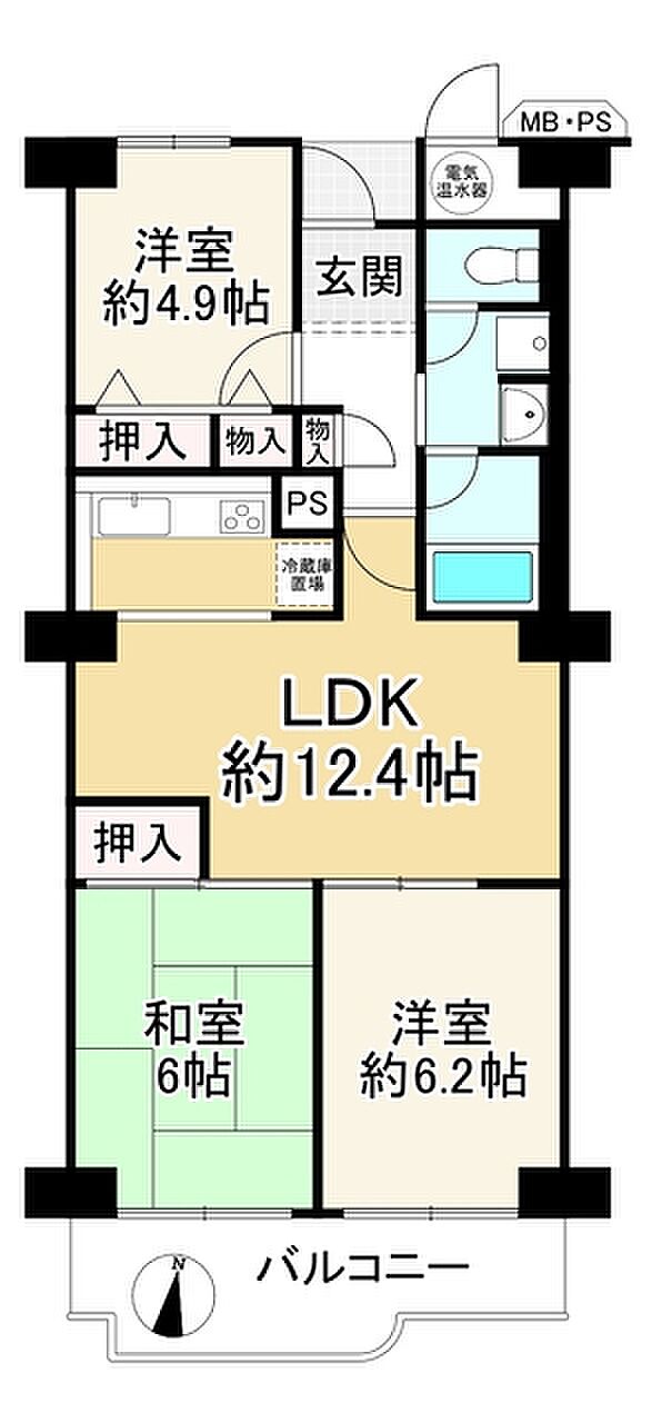 サンハイツ宝塚五月台Ａ棟(3LDK) 6階の間取り図