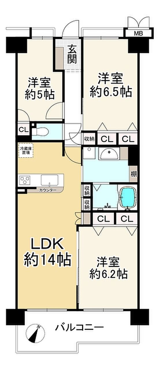 ラ・ビスタ宝塚エスティオ2番館(3LDK) 9階の間取り図