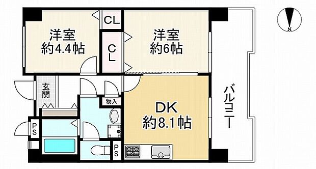 パルティ川西栄北団地(2DK) 5階の間取り図