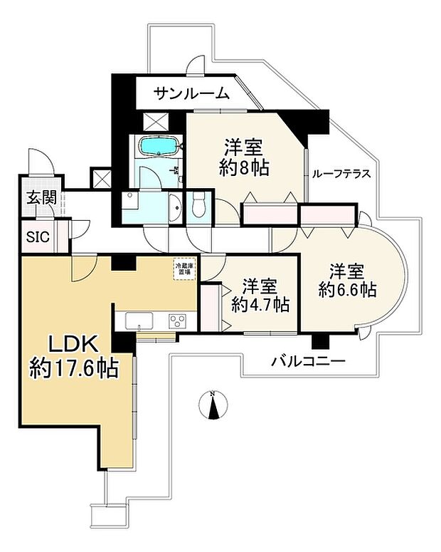 メロディーハイム宝塚(3LDK) 8階の間取り図
