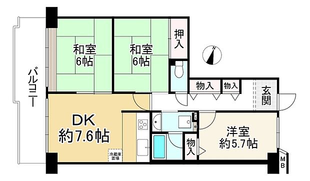 宝塚パークハイツ(3DK) 6階の間取り図