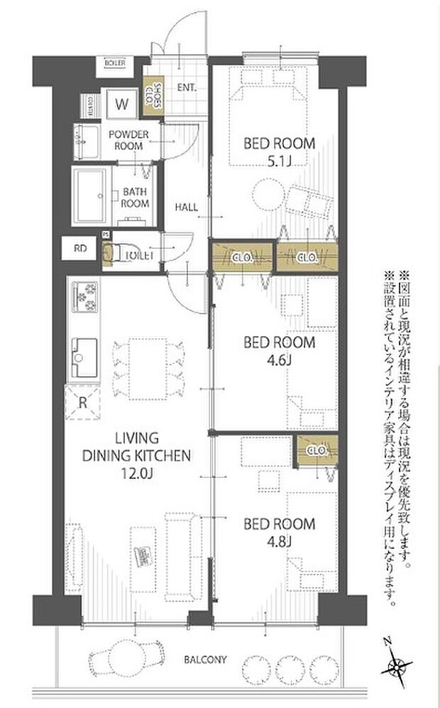 日商岩井香枦園マンション2号棟(3LDK) 3階の間取り図