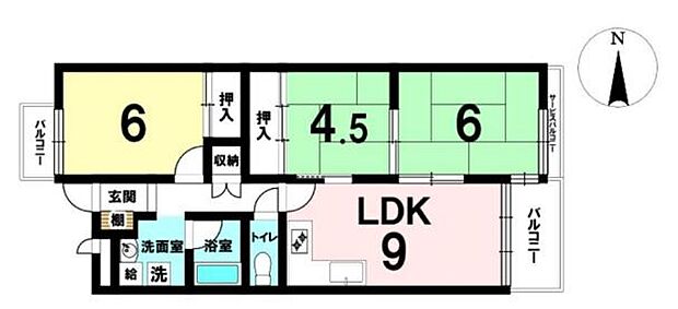 若草マンション(3LDK) 4階の内観