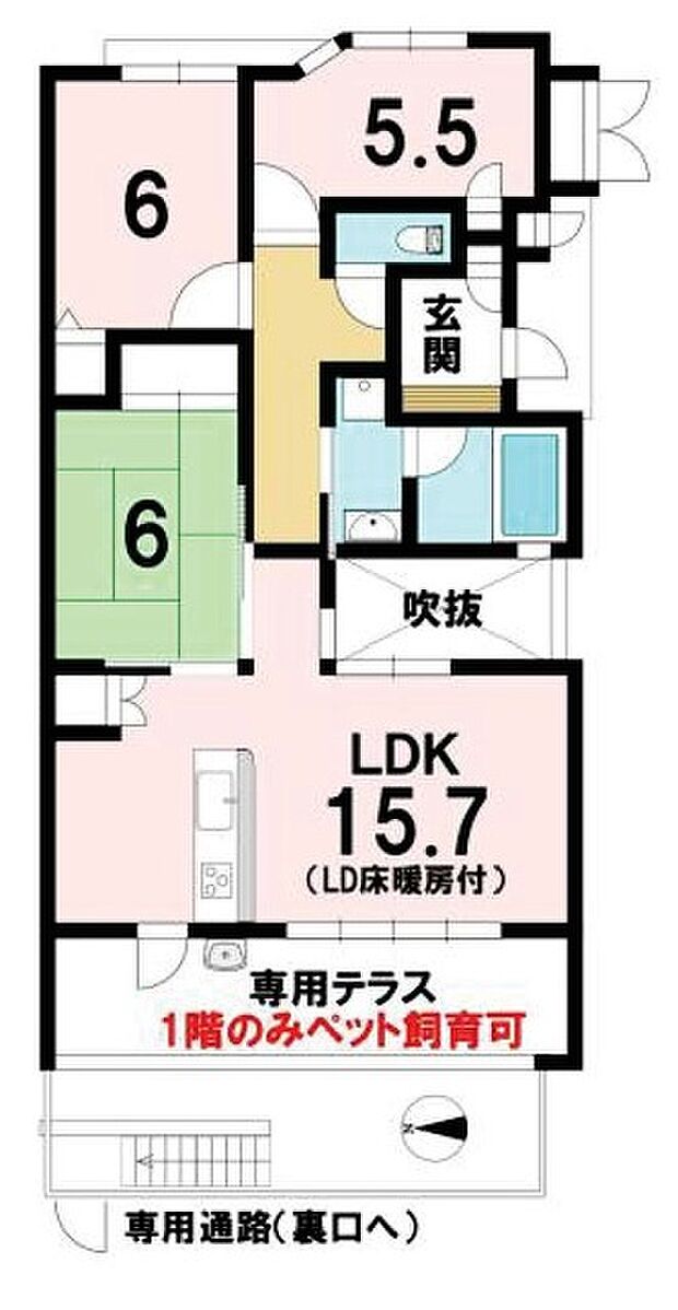 ディークラディア富雄(3LDK) 1階の間取り図