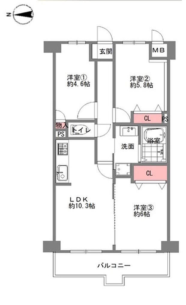ノバ奈良大森町(3LDK) 3階の間取り図