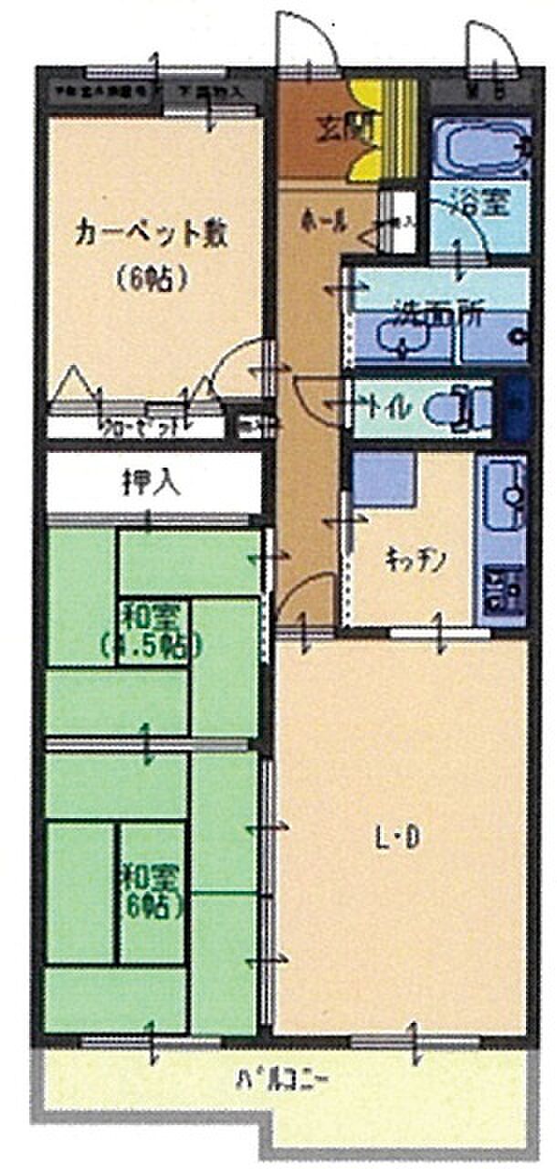 チュリス学園前第2(3LDK) 4階の間取り図