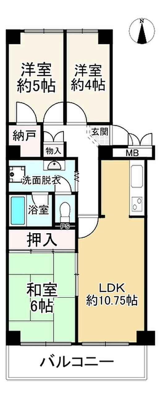 エクセルハイツ奈良(3LDK) 9階の間取り図