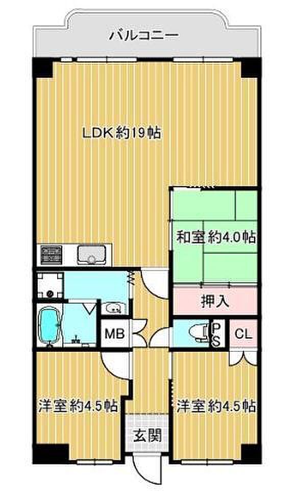ユニ宇治川マンション5号館(3LDK) 4階の間取り図