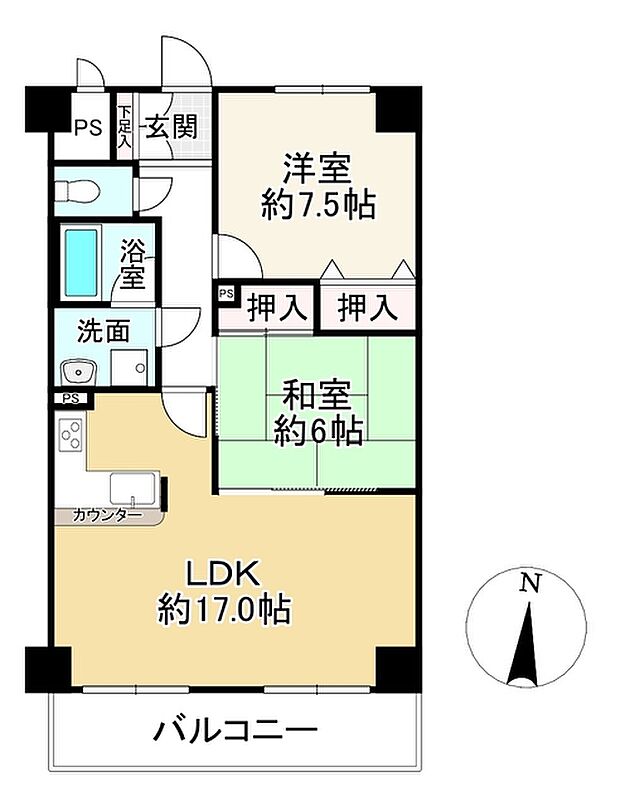 グラン・ドムール城陽(2LDK) 4階の間取り図