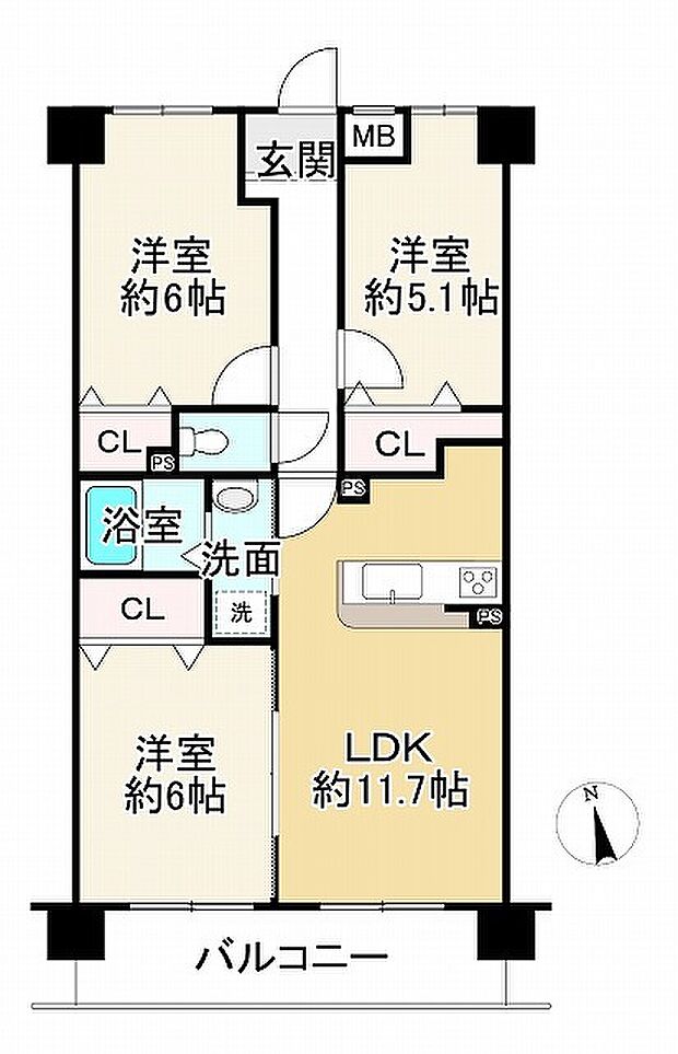 プレステージ西神戸III(3LDK) 7階の間取り図