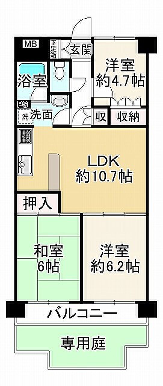 朝日プラザＣＩＴＹウエストヒル神戸Ａ棟(3LDK) 1階の間取り図