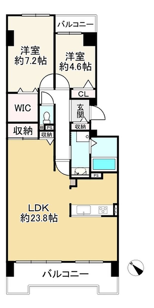 ファミールハイツ明石参番館(2LDK) 2階の間取り図