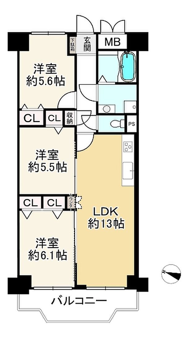 明石アーバンライフ(3LDK) 3階の間取り図