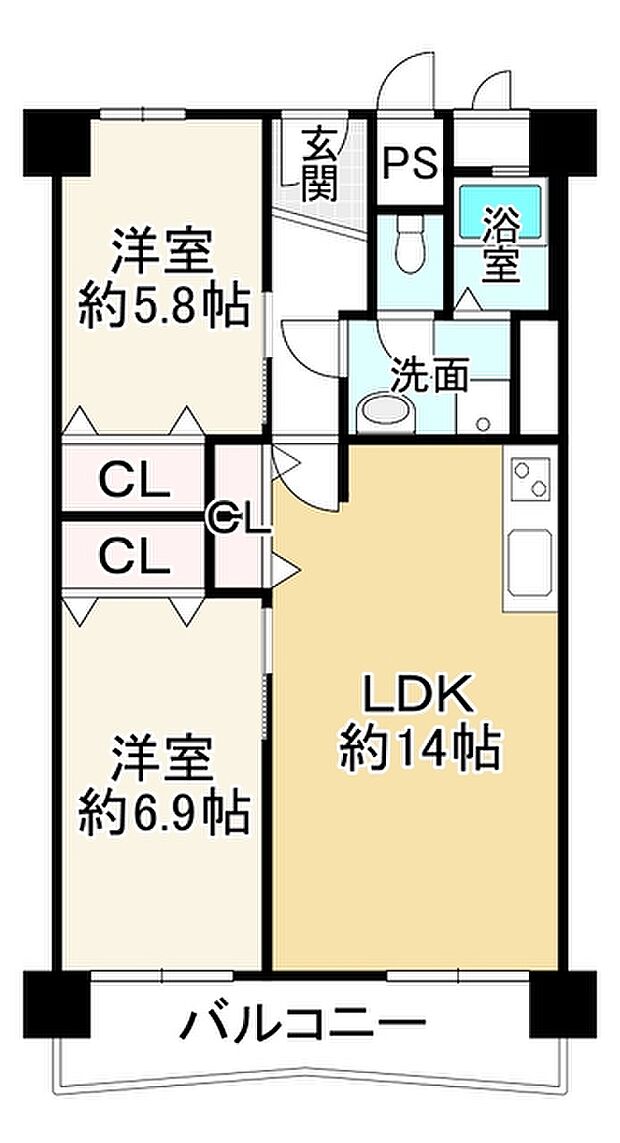 泉北若松台ＡＢ住宅2号棟(2LDK) 1階の間取り図