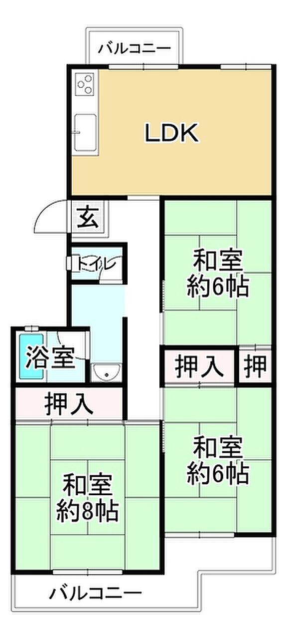 新檜尾台第2次住宅2号棟(3LDK) 1階の間取り図