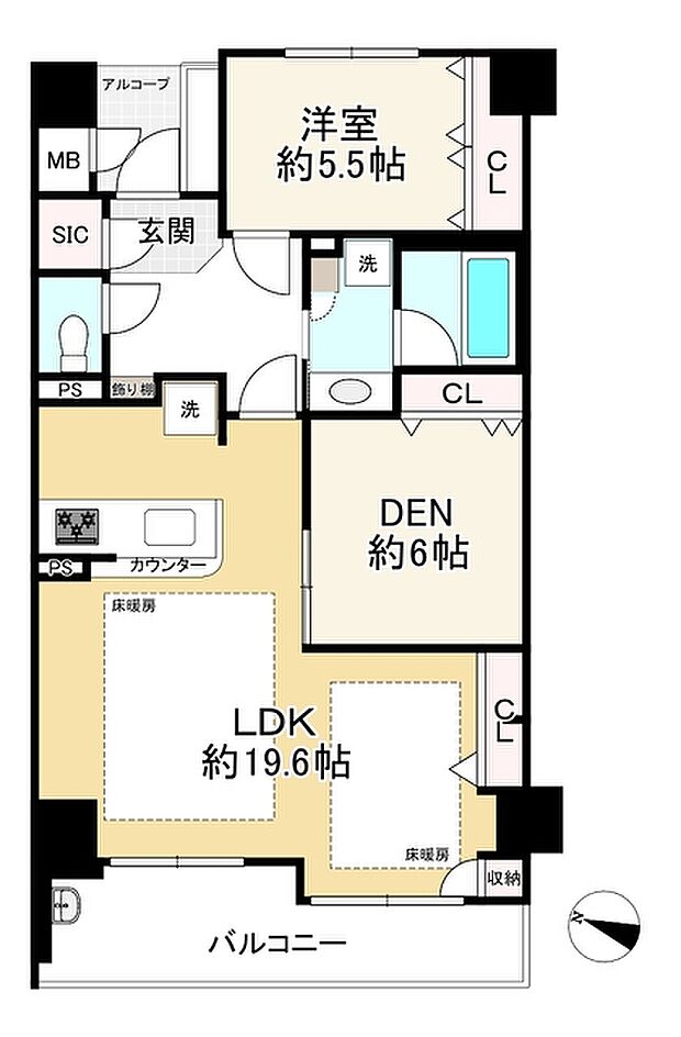 アパタワーズ神戸三宮(1SLDK) 13階の間取り図