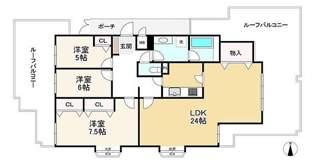 篠原リッチライフ弐番館(3LDK) 4階の間取り図