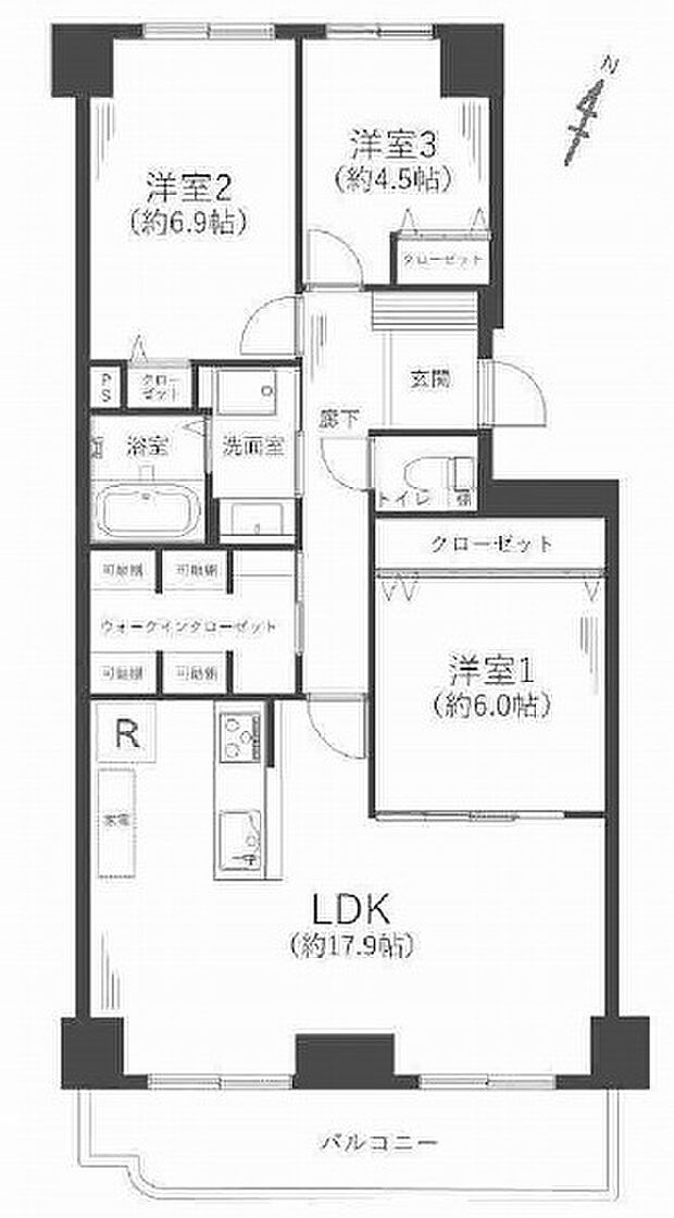 神戸パークシティＢ棟(3LDK) 12階の間取り図