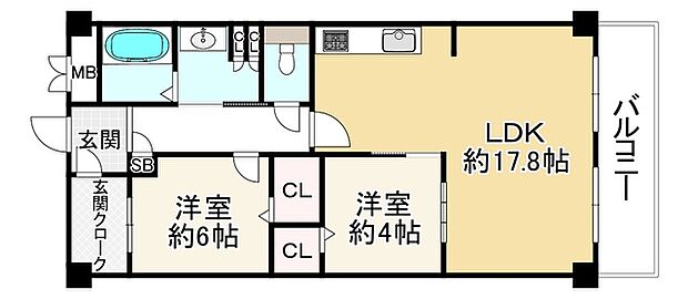 堺東グリーンハイツ(3LDK) 6階の間取り図