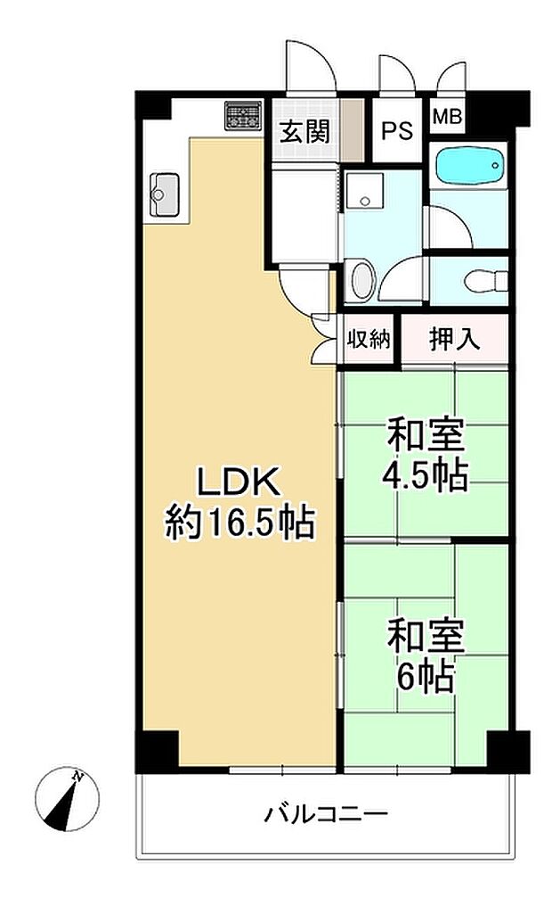 ターミナルマンション朝日プラザ堺(2LDK) 2階の間取り図