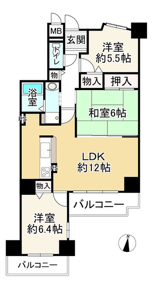 パレス北野田(3LDK) 9階の間取り図