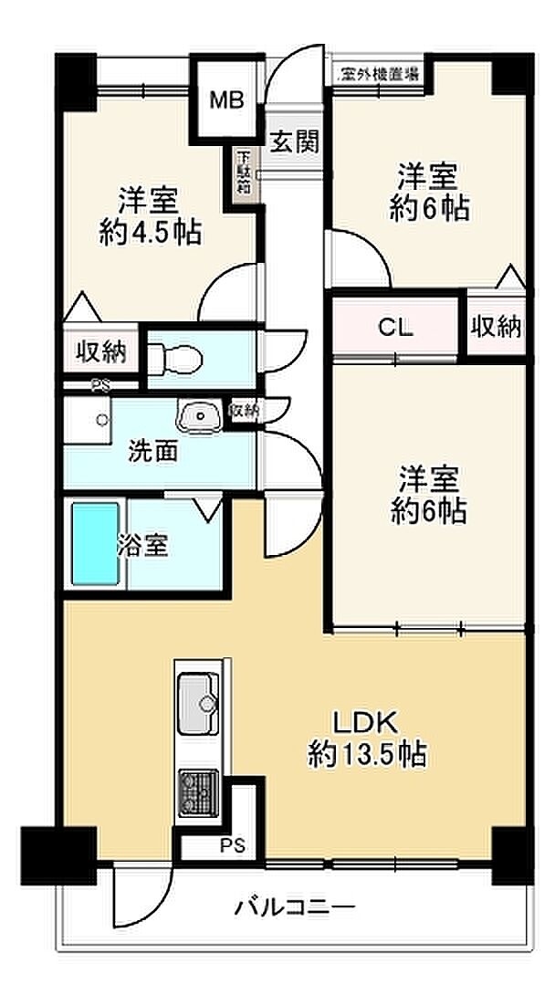 コスモ西明石(3LDK) 4階の間取り図