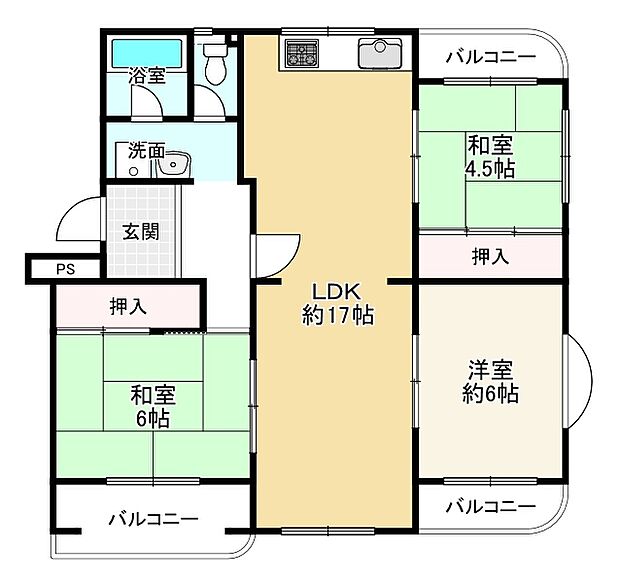 東二見ガーデンハイツ4号棟(3LDK) 4階の間取り図