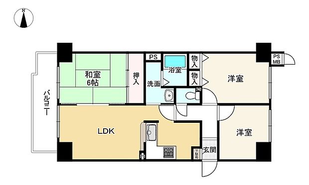 ライオンズマンション明石二見(3LDK) 2階の間取り図