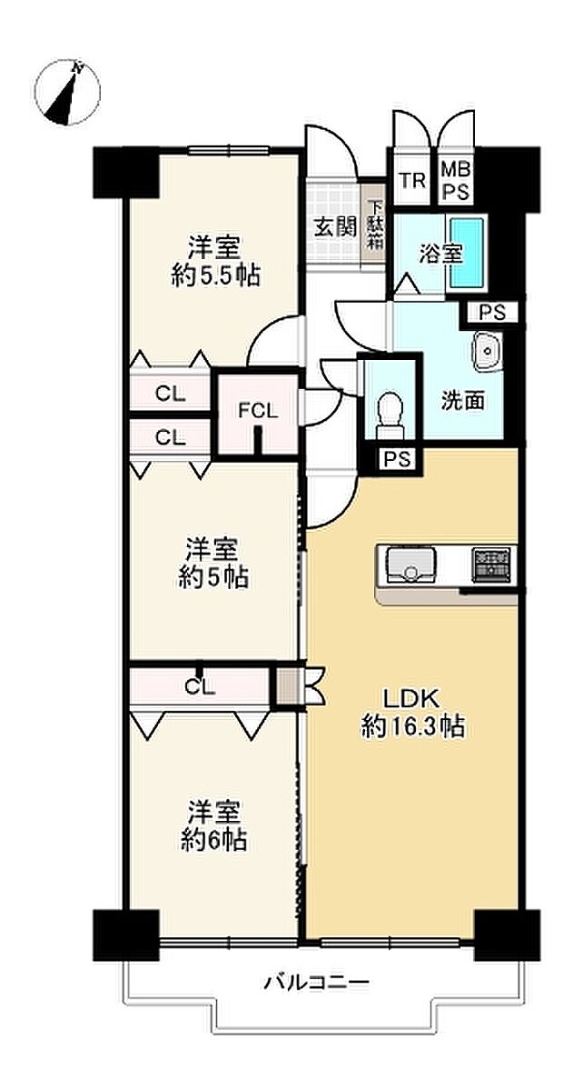 万葉ハイツ東加古川(3LDK) 2階の間取り図