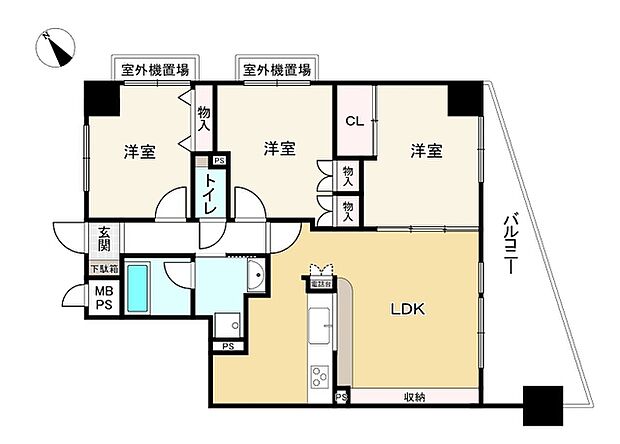 ライオンズマンション東加古川(3LDK) 7階の間取り図