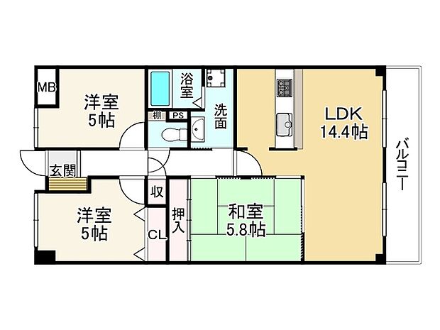 ペルル加古川(3LDK) 7階の間取り図