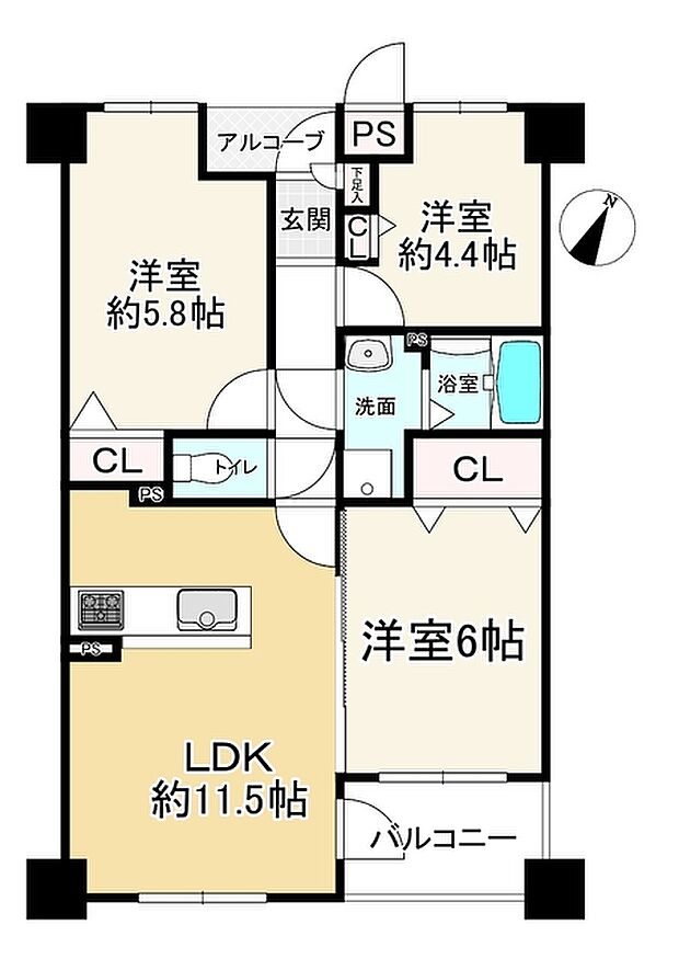 コスモ桂(3LDK) 4階の間取り図