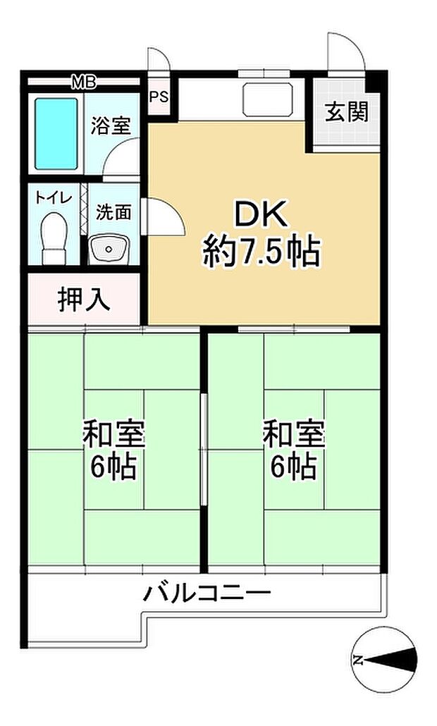 友禅ハイツ(2DK) 8階の間取り図