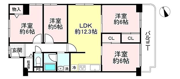 梅津スカイハイツ(4LDK) 1階の間取り図