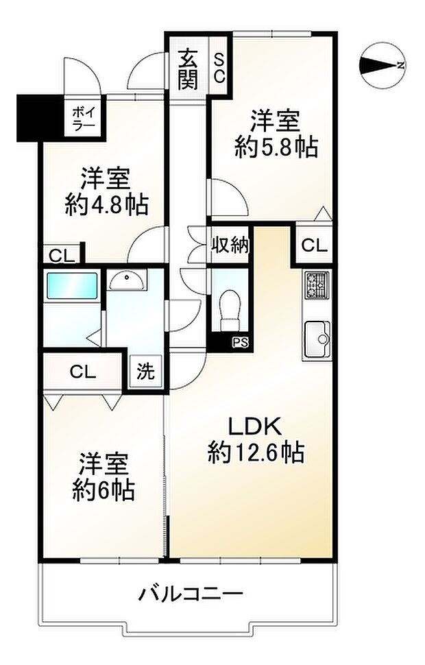 ライオンズマンション桂川久世(3LDK) 2階の間取り図