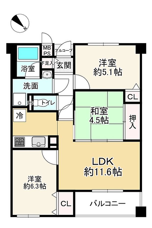 コスモ桂(3LDK) 3階の間取り図