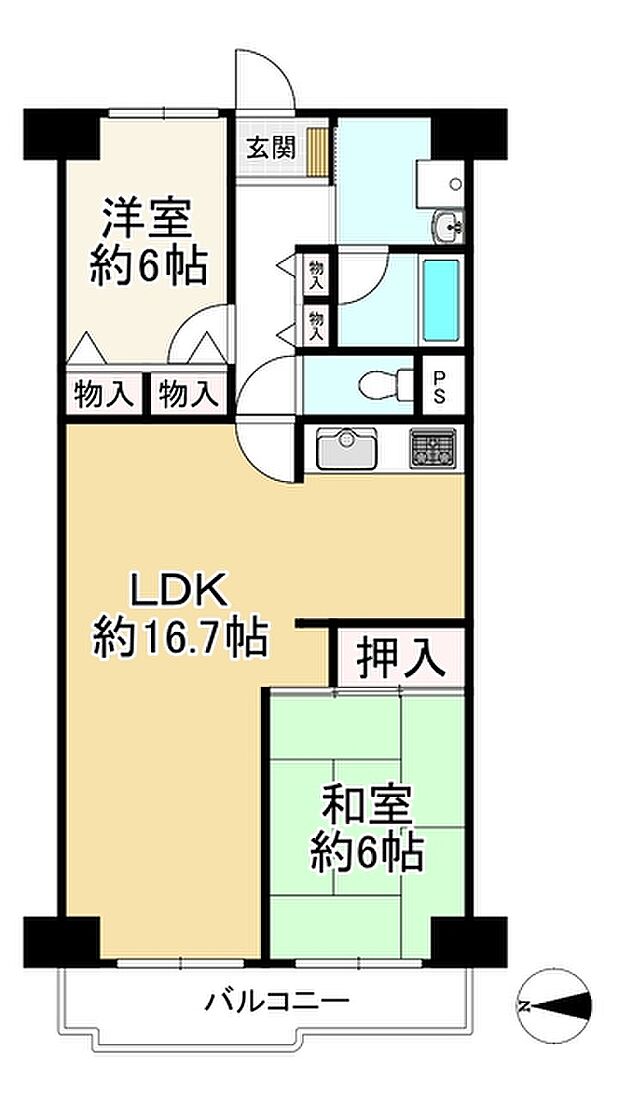 サニーコーポ枚方・光善寺(2LDK) 3階の間取り図