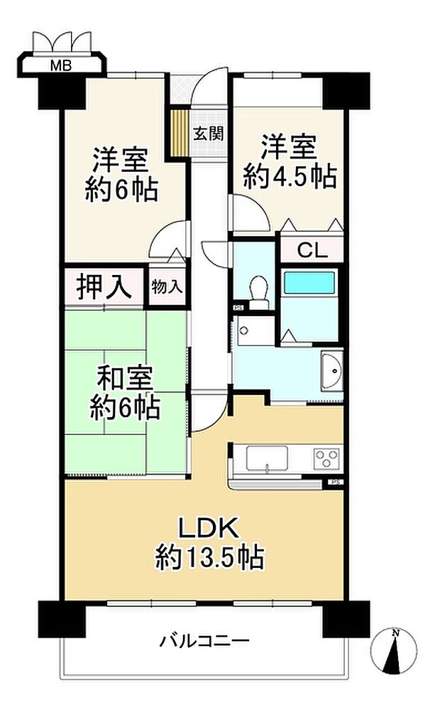 メロディーハイム枚方Ａ棟(3LDK) 10階の間取り図