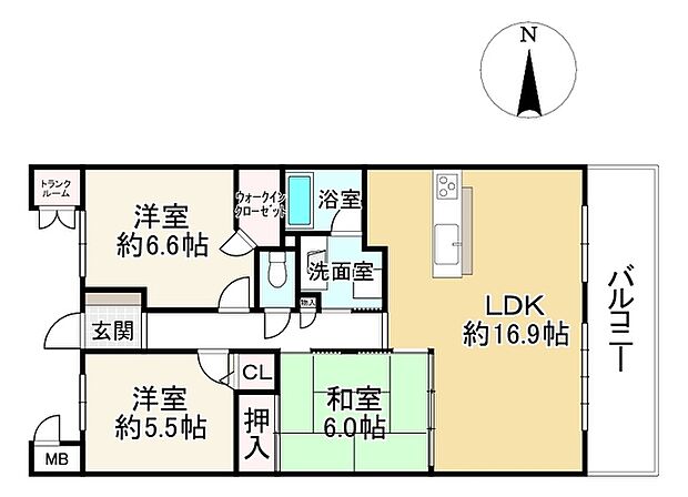 ロータリーマンション大津京パークワイツ(3LDK) 7階の間取り図