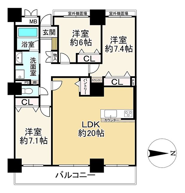 ファーストタワー大津ＭＡＲＹ(3LDK) 30階の間取り図