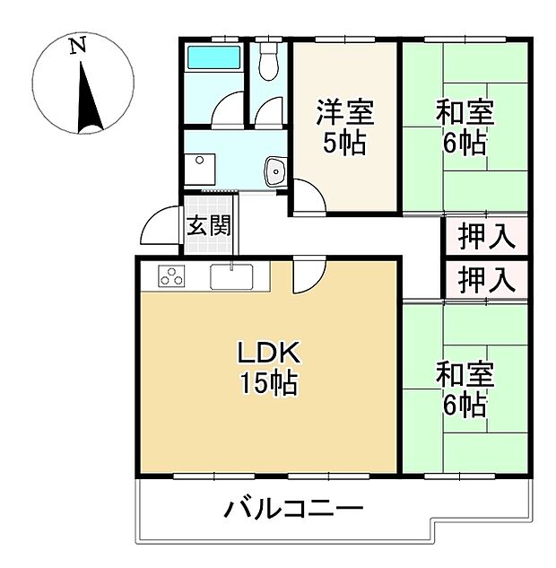 膳所ハイツ8号棟(3LDK) 3階の間取り図