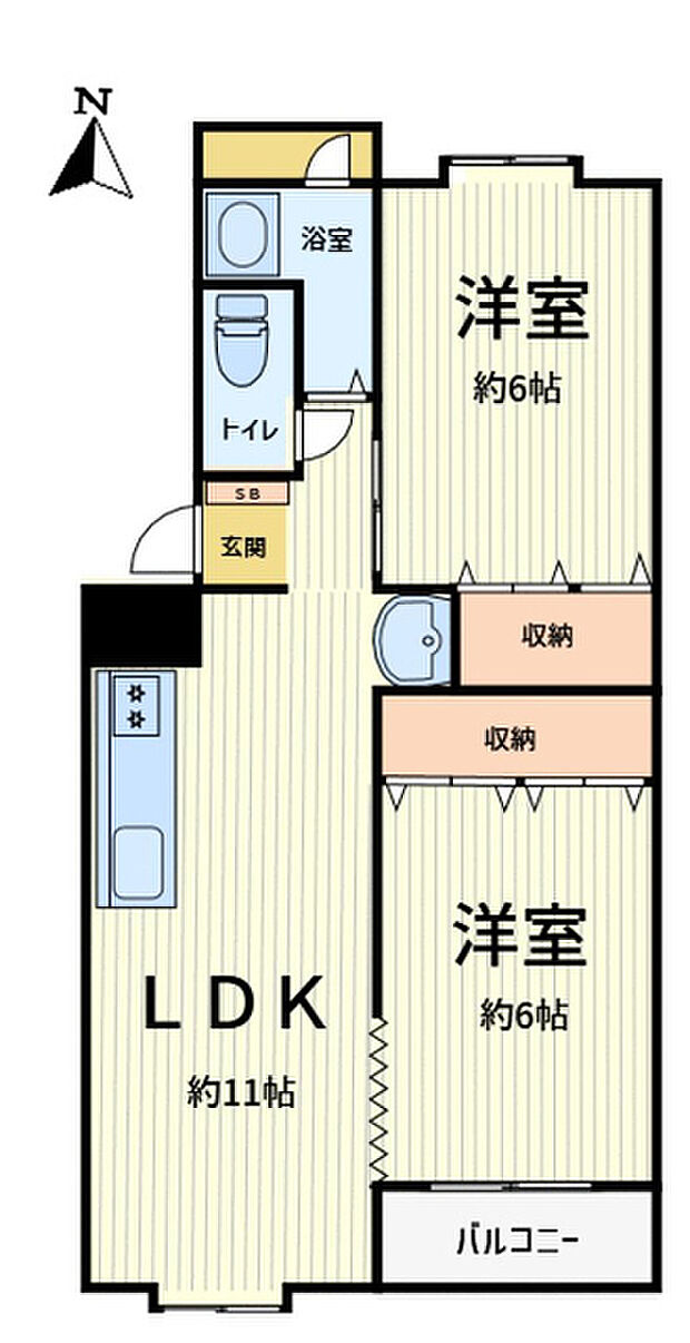 深江橋コーポB棟(2LDK) 5階の間取り図