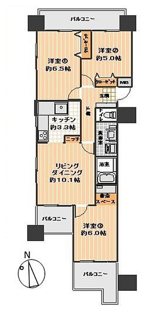 レジオン東大阪(3LDK) 4階の間取り図