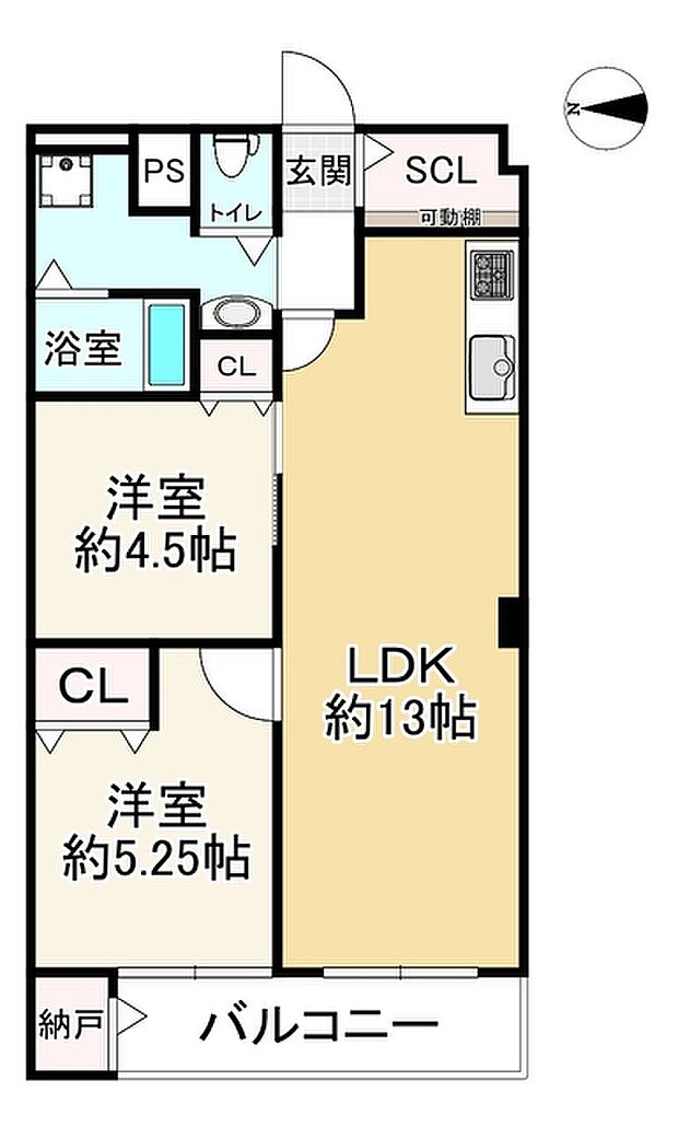 新森小路コーポ(2LDK) 1階の間取り図