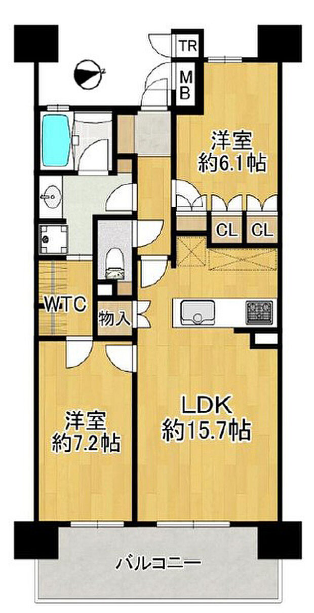 ライオンズマンション鴻池新田(2LDK) 3階の間取り図