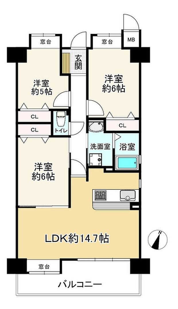 アメリア6番館(3LDK) 12階の間取り図