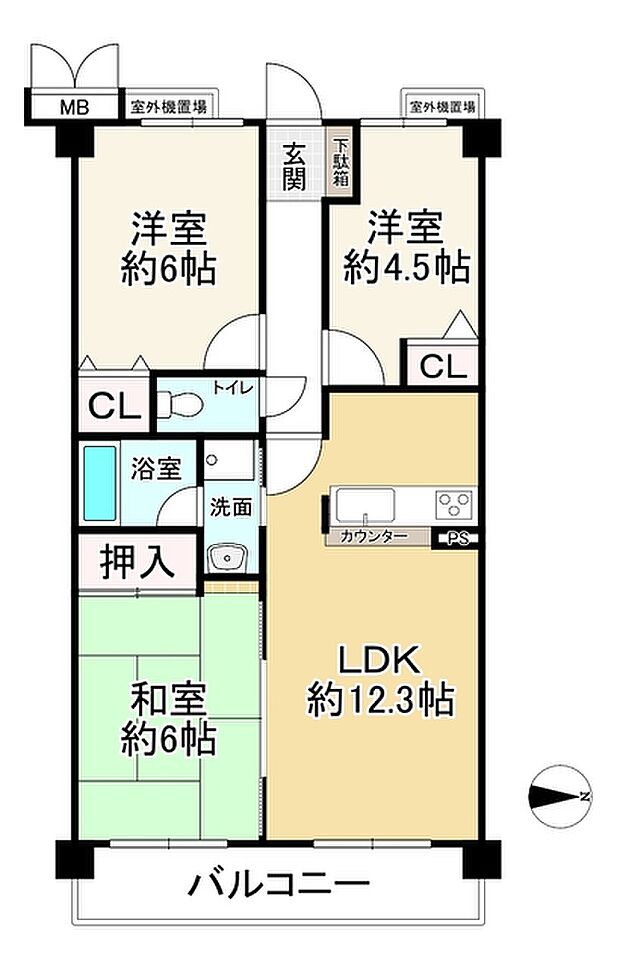 ベルパーク住道C棟(3LDK) 8階の間取り図