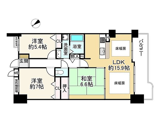 リベール加古川シティWEST壱番館(3LDK) 4階の間取り図