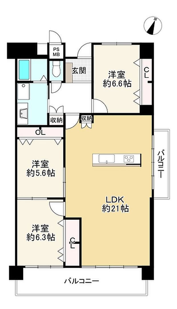 大阪マリンハイツ2号館(3LDK) 3階の内観