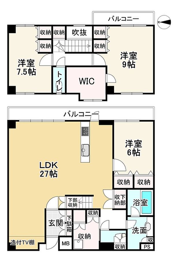 グランフォルム清水別邸(3SLDK) 5階の間取り図